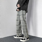 Men Jeans Autumn Plaid Worn Jeans Wide Leg Pants Loose Straight Trousers